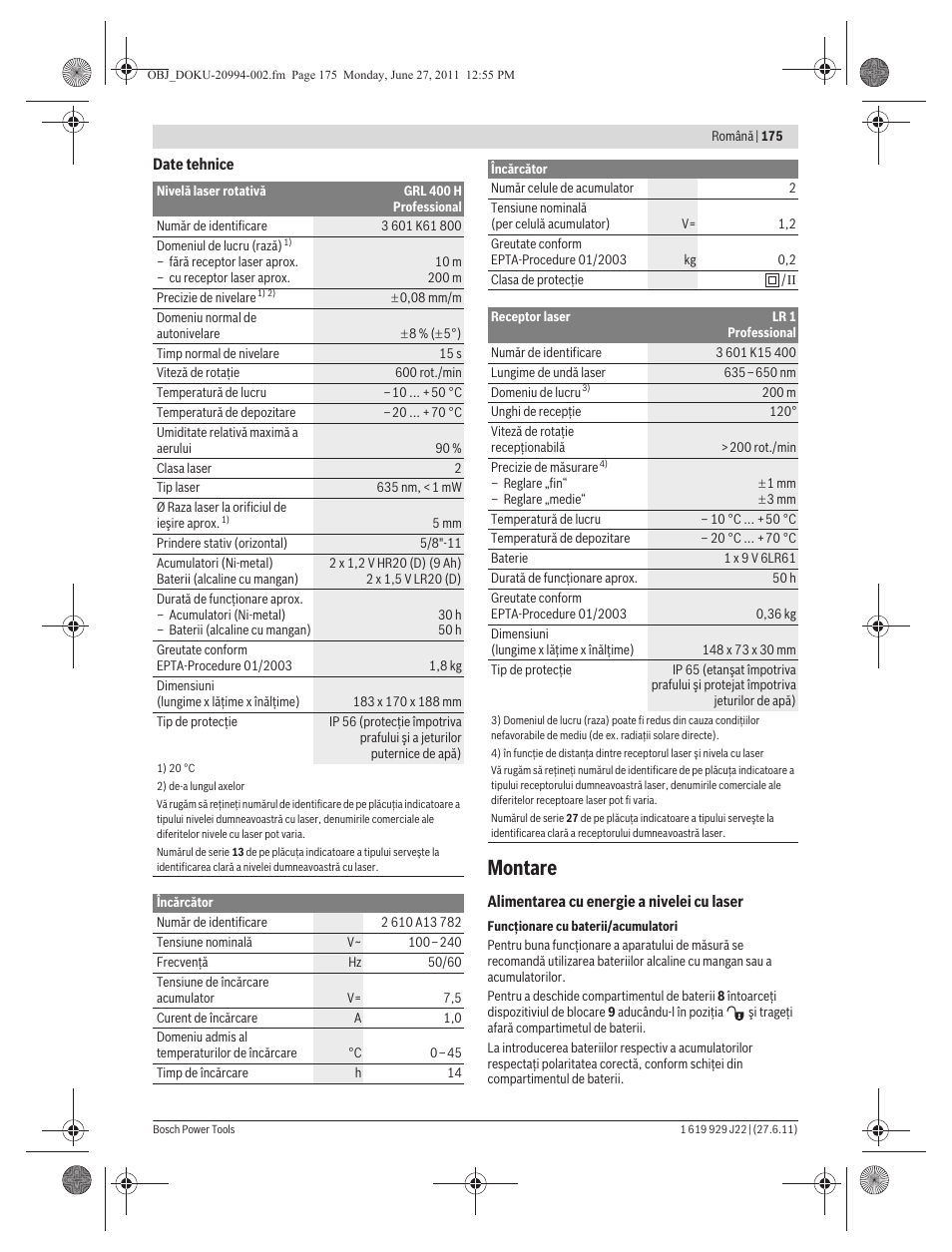 Montare | Bosch GRL 400 H Professional User Manual | Page 175 / 259