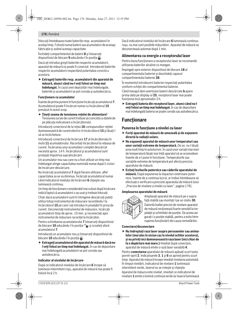 Funcţionare | Bosch GRL 400 H Professional User Manual | Page 176 / 259