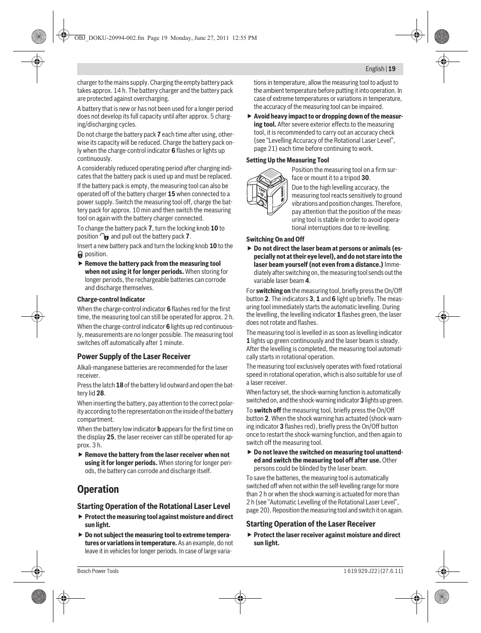 Operation | Bosch GRL 400 H Professional User Manual | Page 19 / 259