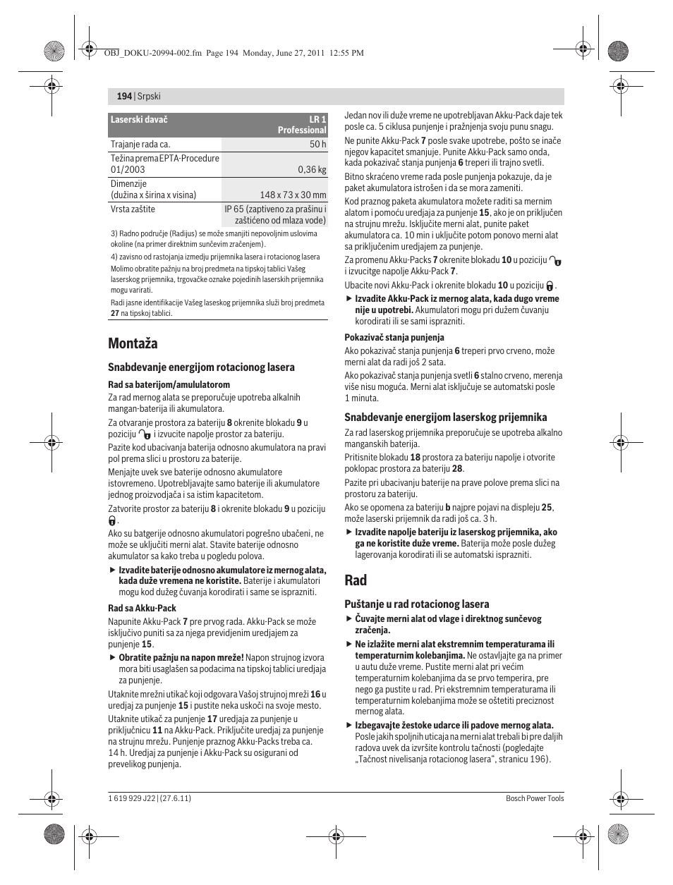 Montaža | Bosch GRL 400 H Professional User Manual | Page 194 / 259