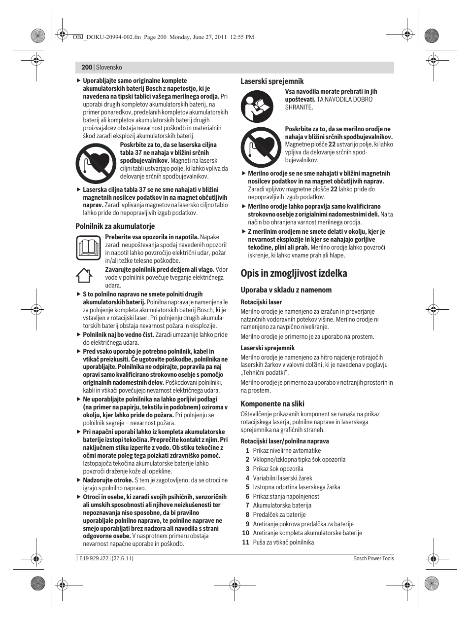 Opis in zmogljivost izdelka | Bosch GRL 400 H Professional User Manual | Page 200 / 259