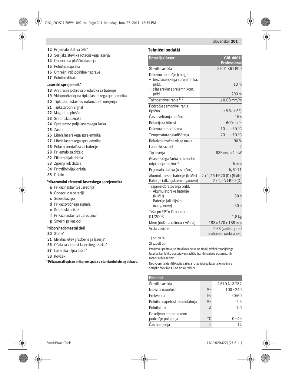 Bosch GRL 400 H Professional User Manual | Page 201 / 259