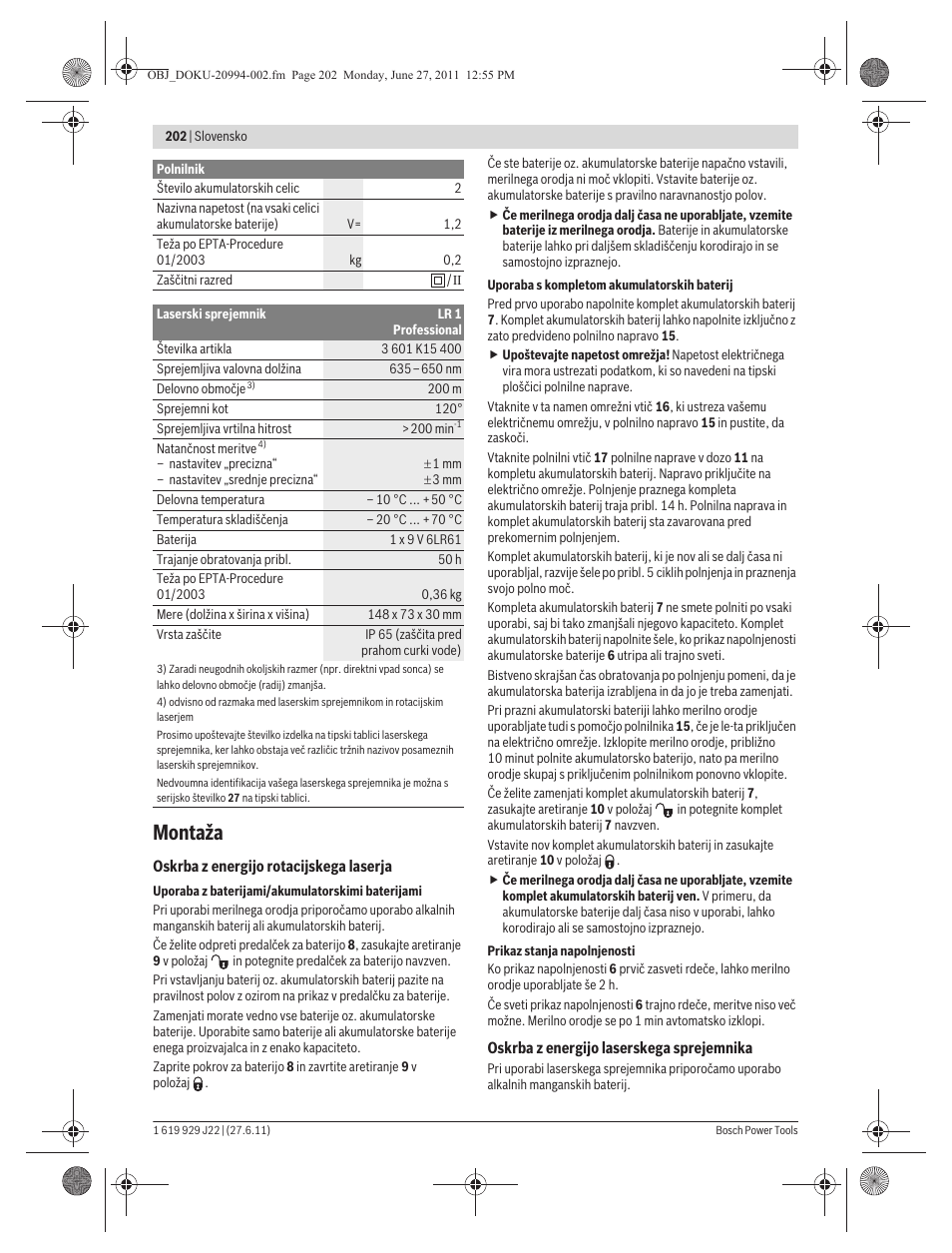 Montaža | Bosch GRL 400 H Professional User Manual | Page 202 / 259