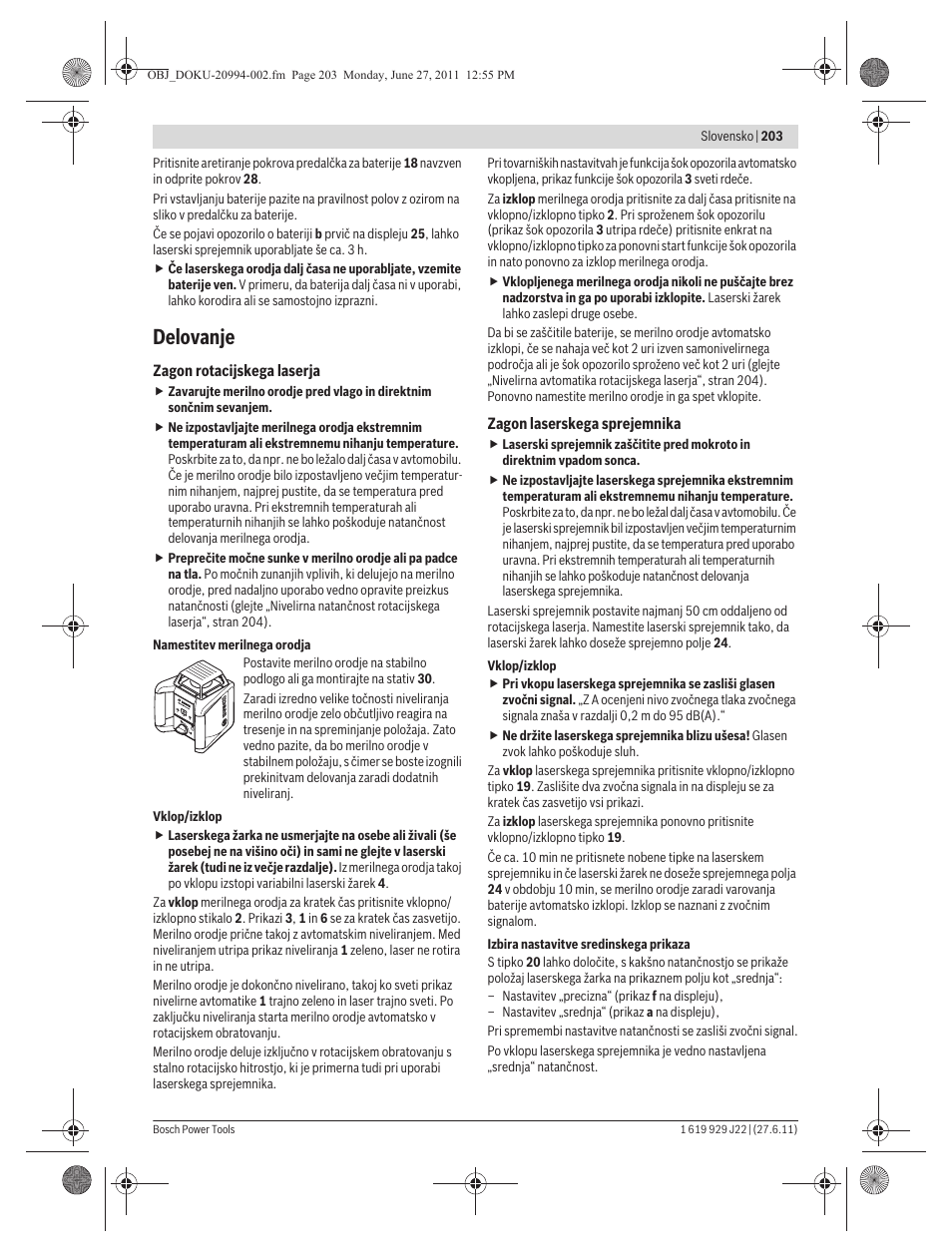 Delovanje | Bosch GRL 400 H Professional User Manual | Page 203 / 259