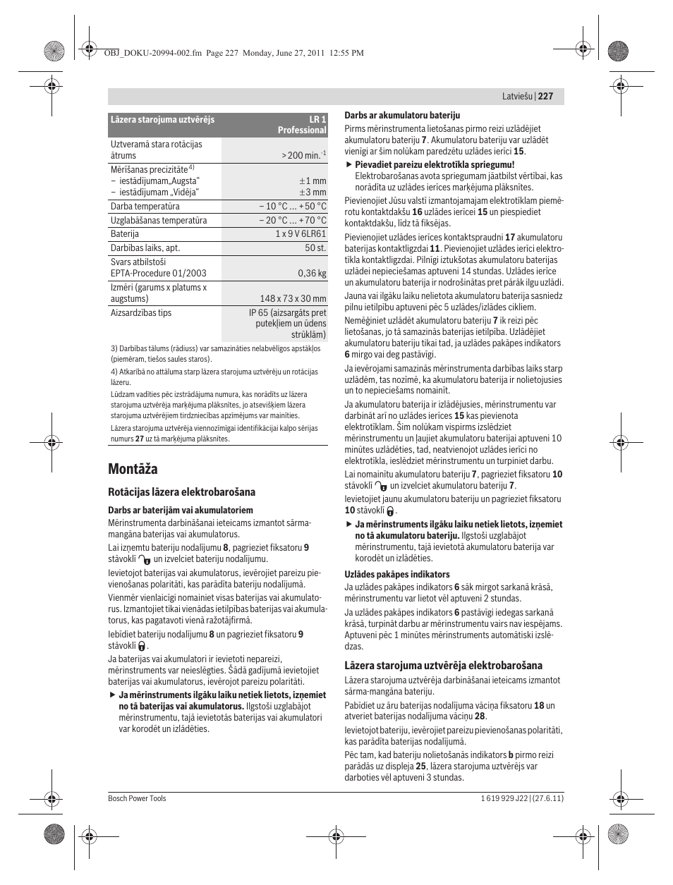 Montāža | Bosch GRL 400 H Professional User Manual | Page 227 / 259