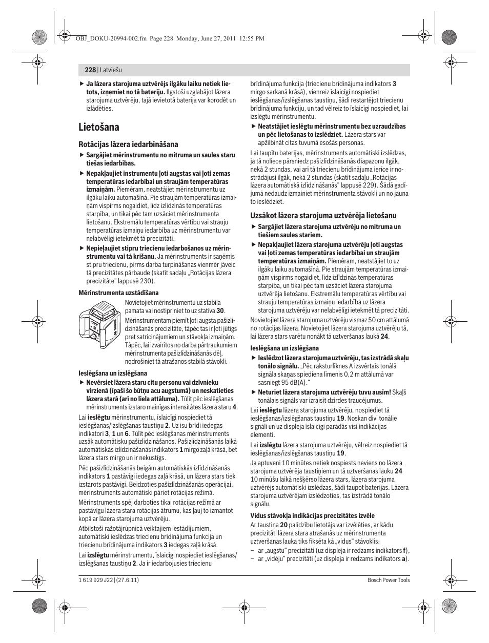 Lietošana | Bosch GRL 400 H Professional User Manual | Page 228 / 259