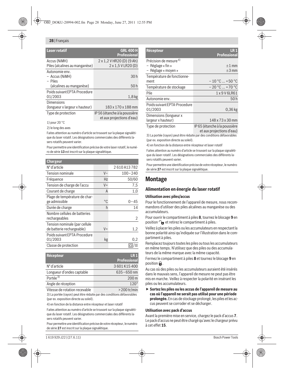 Montage | Bosch GRL 400 H Professional User Manual | Page 28 / 259