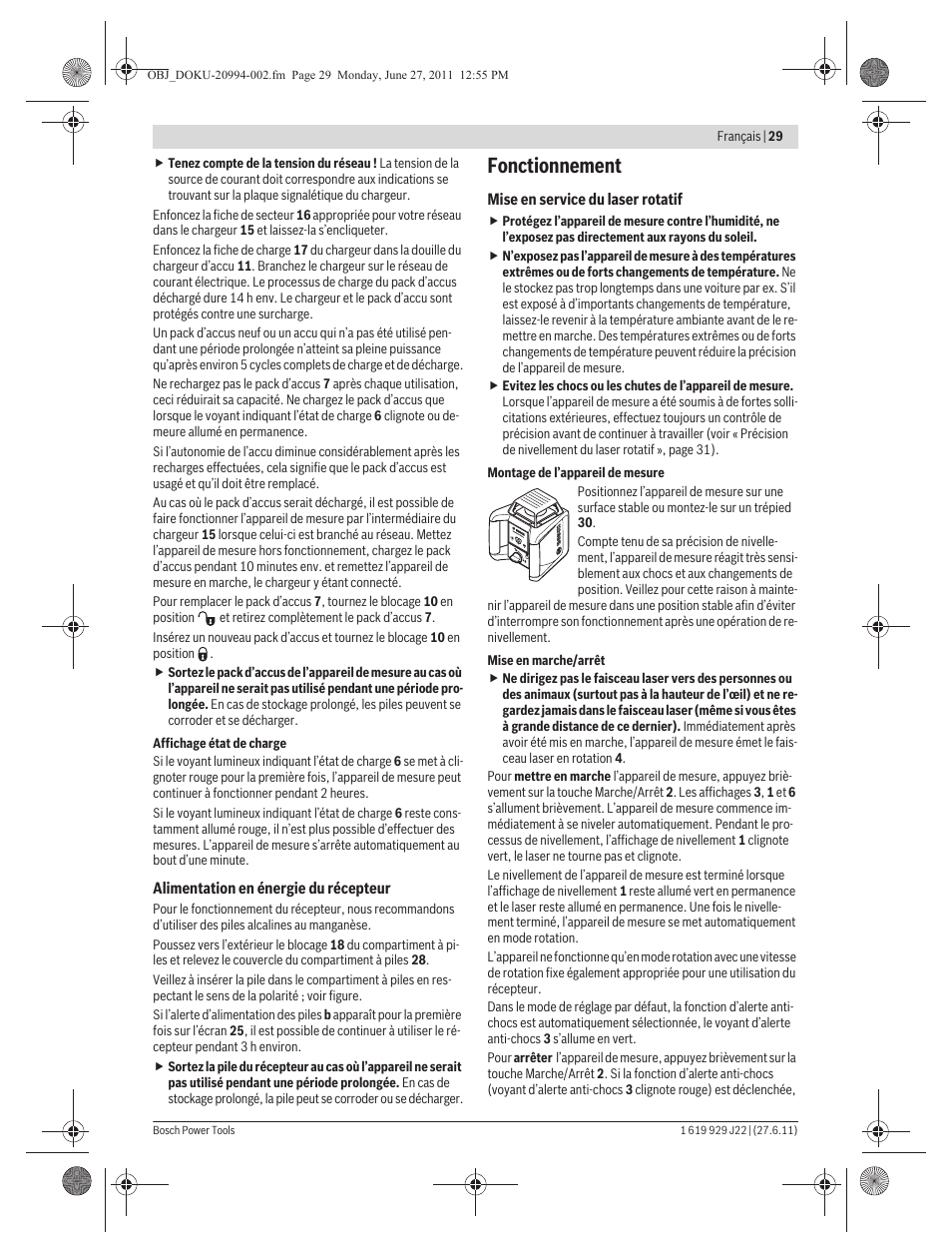 Fonctionnement | Bosch GRL 400 H Professional User Manual | Page 29 / 259