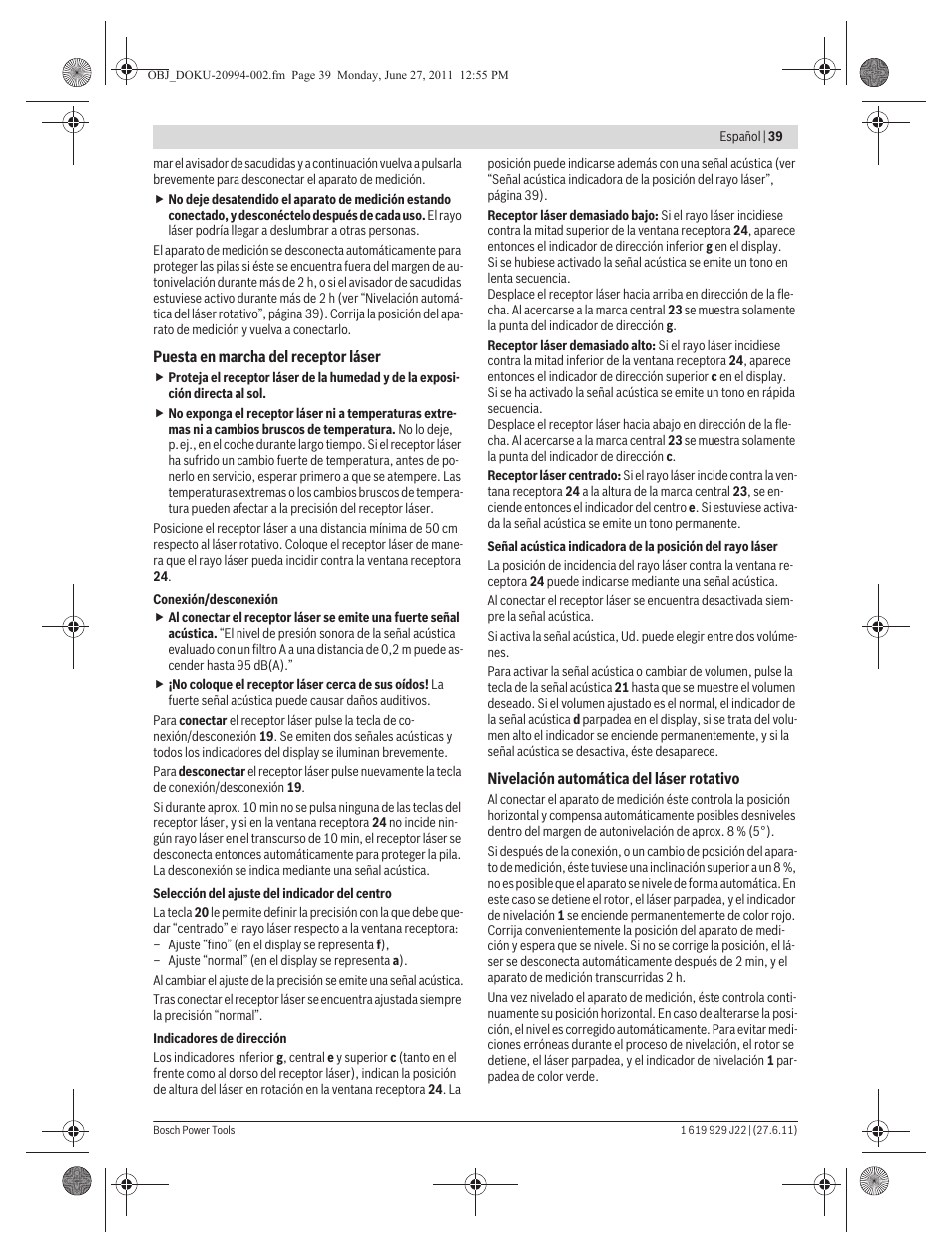 Bosch GRL 400 H Professional User Manual | Page 39 / 259