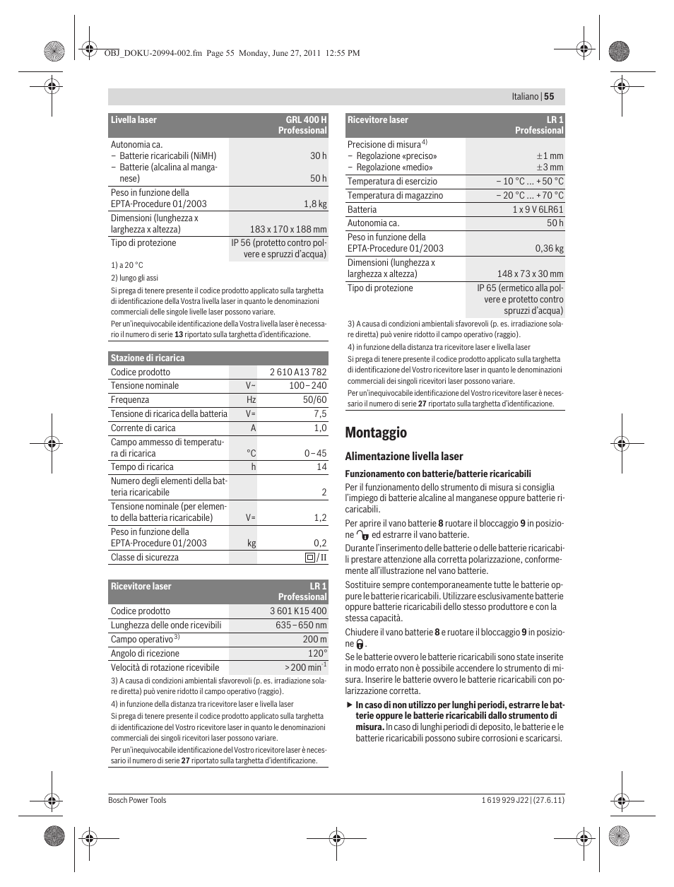 Montaggio | Bosch GRL 400 H Professional User Manual | Page 55 / 259