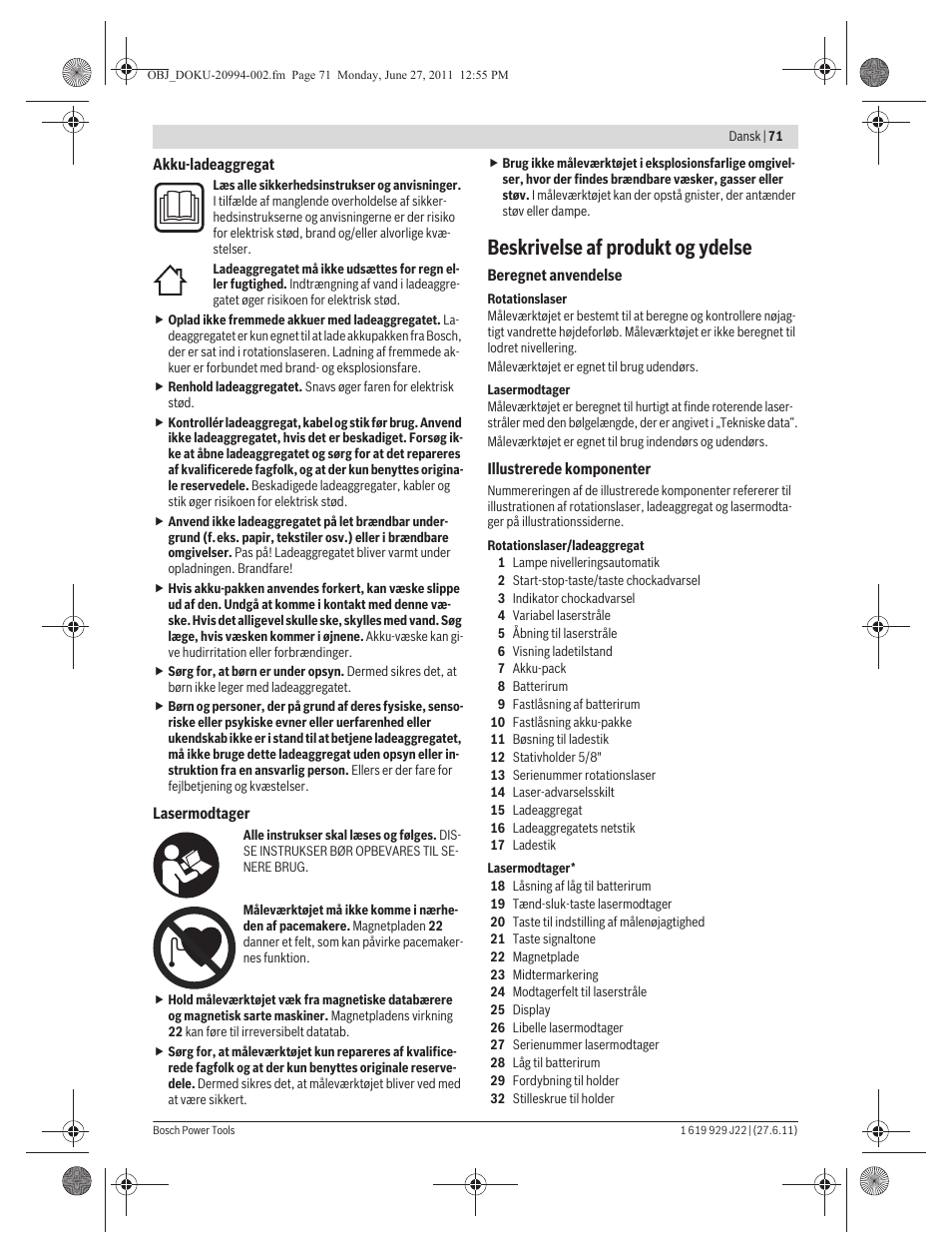 Beskrivelse af produkt og ydelse | Bosch GRL 400 H Professional User Manual | Page 71 / 259