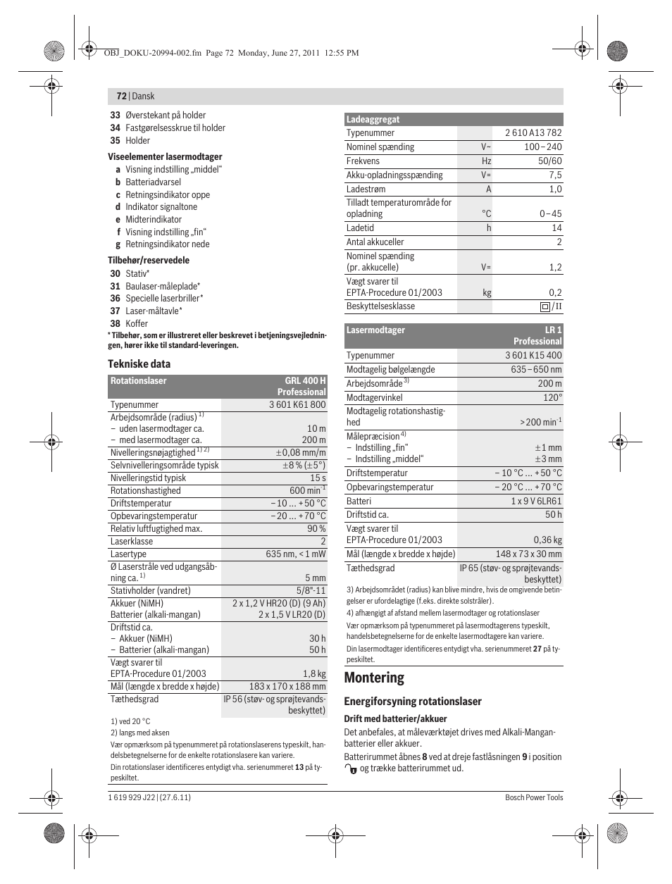 Montering | Bosch GRL 400 H Professional User Manual | Page 72 / 259