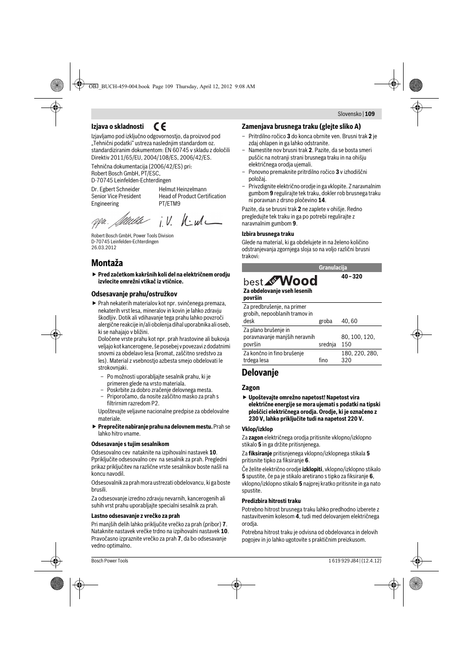 Montaža, Delovanje | Bosch GBS 75 AE Set Professional User Manual | Page 109 / 139