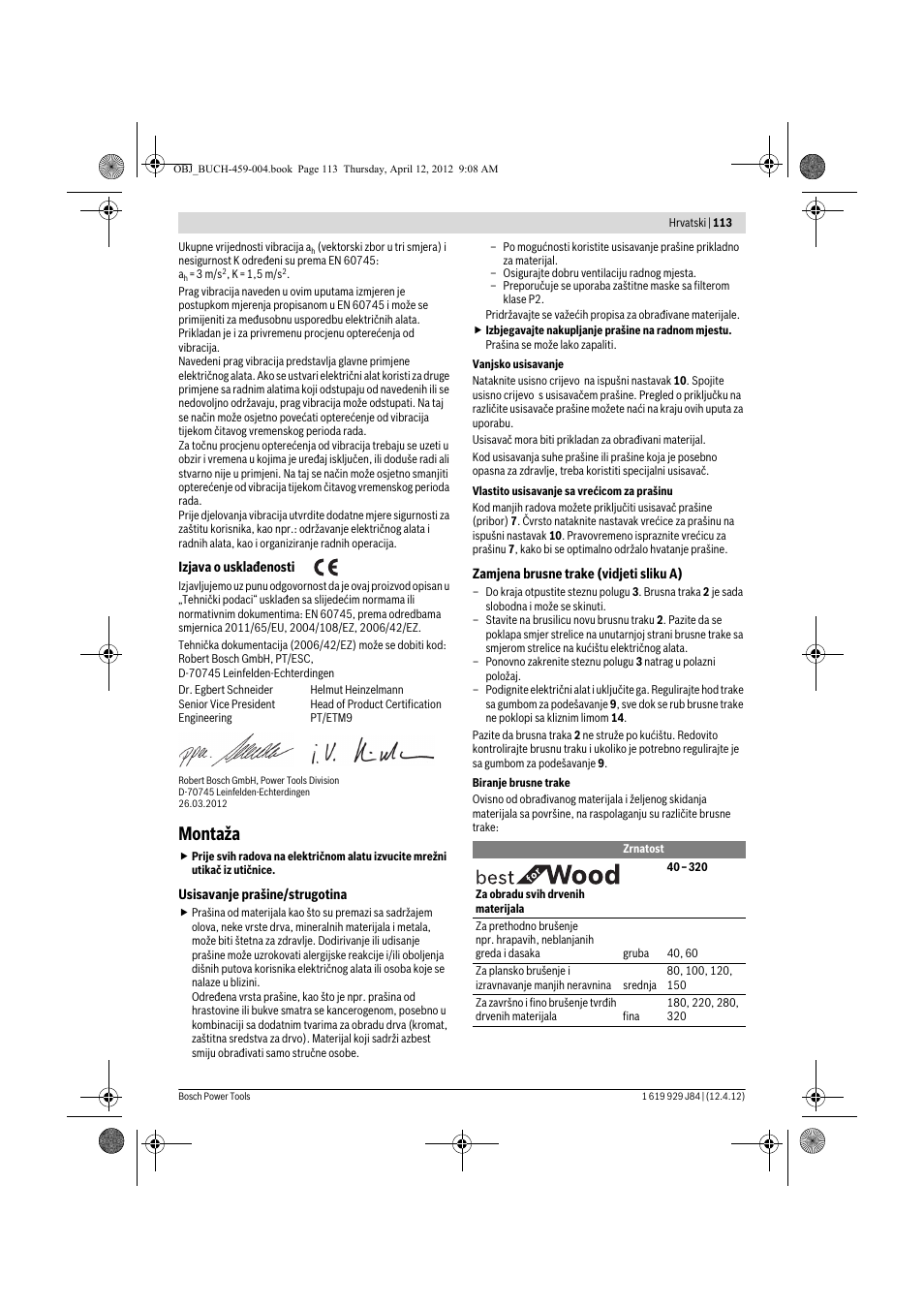 Montaža | Bosch GBS 75 AE Set Professional User Manual | Page 113 / 139