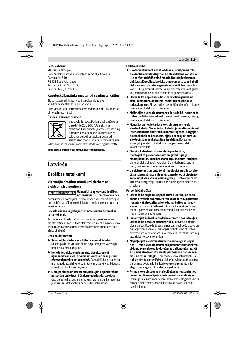 Latviešu | Bosch GBS 75 AE Set Professional User Manual | Page 119 / 139