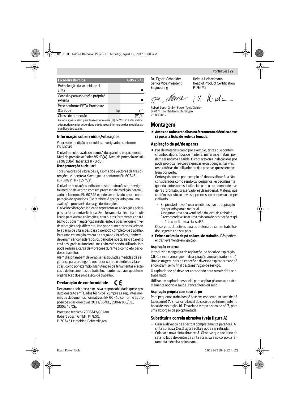 Montagem | Bosch GBS 75 AE Set Professional User Manual | Page 27 / 139