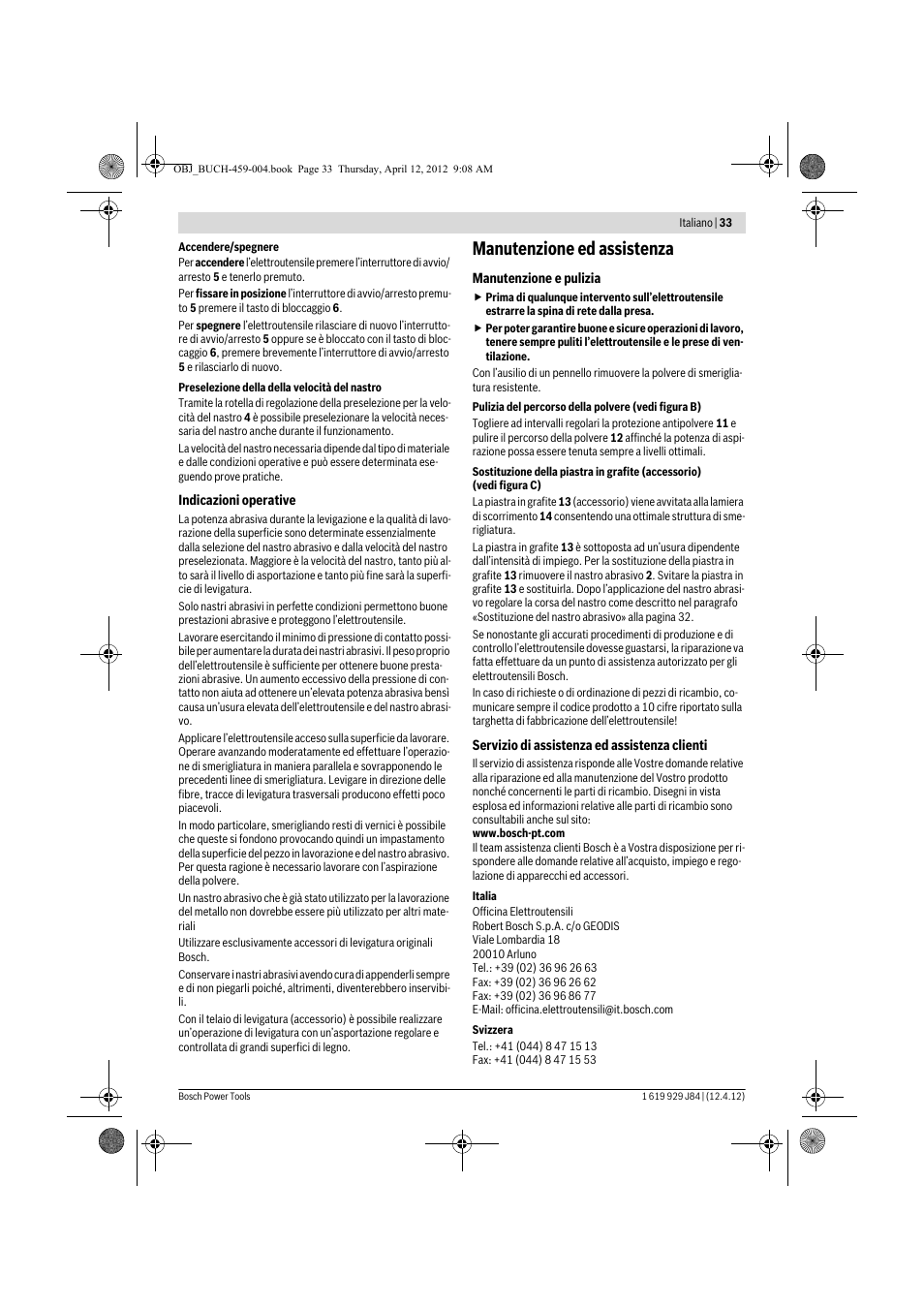 Manutenzione ed assistenza | Bosch GBS 75 AE Set Professional User Manual | Page 33 / 139