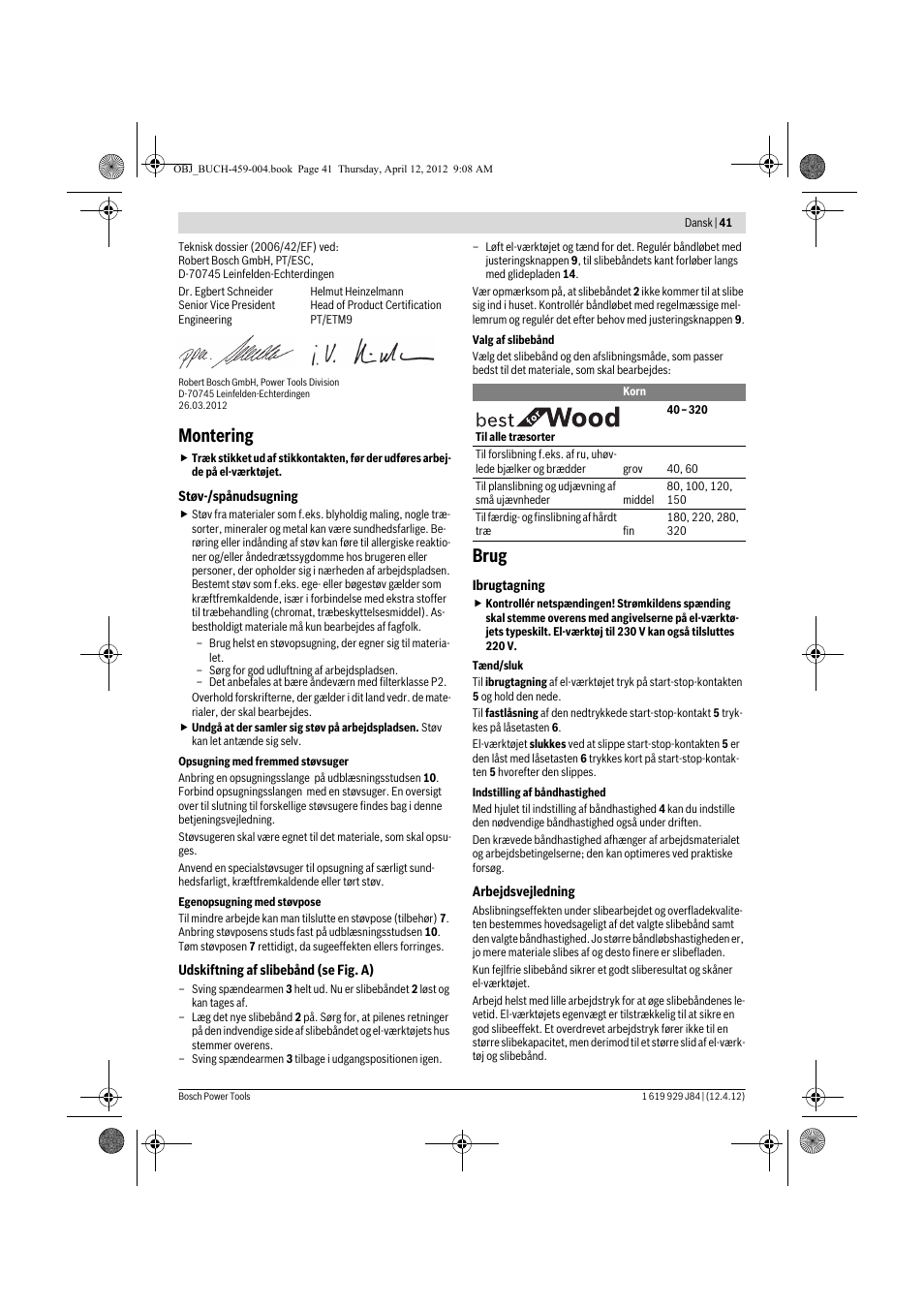 Montering, Brug | Bosch GBS 75 AE Set Professional User Manual | Page 41 / 139