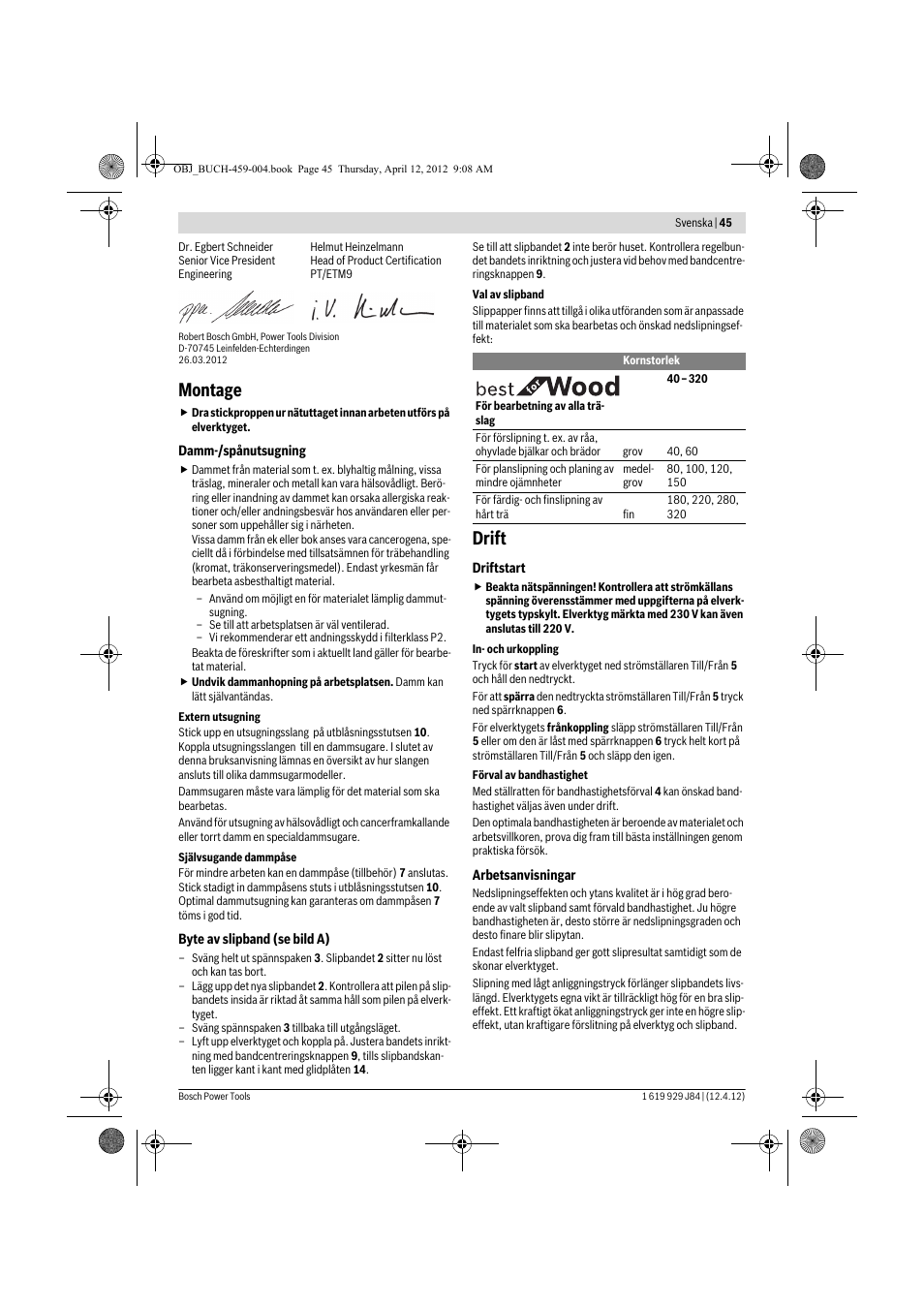 Montage, Drift | Bosch GBS 75 AE Set Professional User Manual | Page 45 / 139