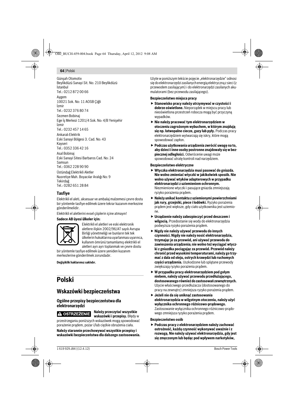 Polski, Wskazówki bezpieczeństwa | Bosch GBS 75 AE Set Professional User Manual | Page 64 / 139