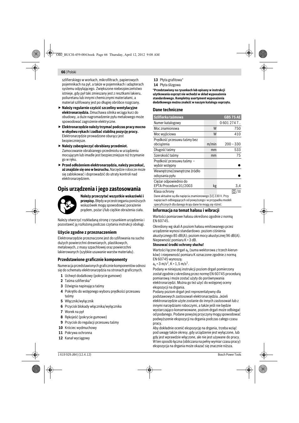 Opis urządzenia i jego zastosowania | Bosch GBS 75 AE Set Professional User Manual | Page 66 / 139