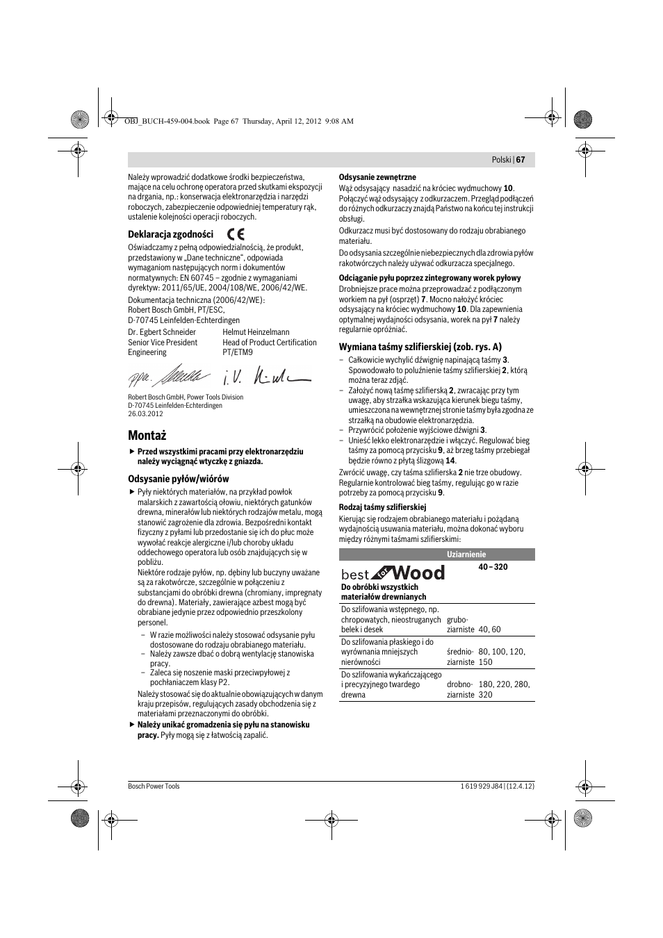 Montaż | Bosch GBS 75 AE Set Professional User Manual | Page 67 / 139