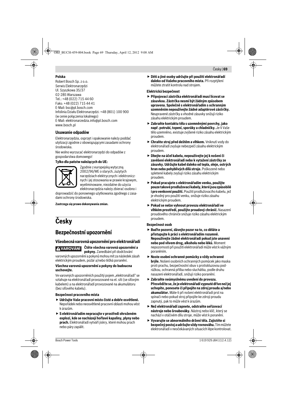 Česky, Bezpečnostní upozornění | Bosch GBS 75 AE Set Professional User Manual | Page 69 / 139