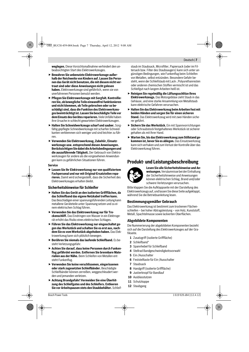 Produkt- und leistungsbeschreibung | Bosch GBS 75 AE Set Professional User Manual | Page 7 / 139