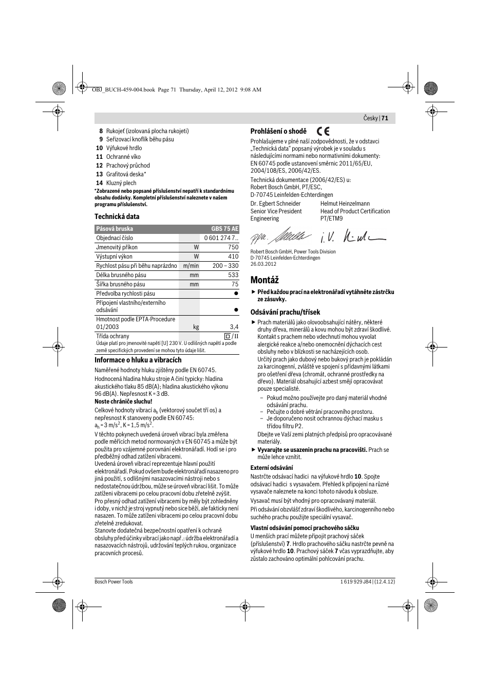 Montáž | Bosch GBS 75 AE Set Professional User Manual | Page 71 / 139