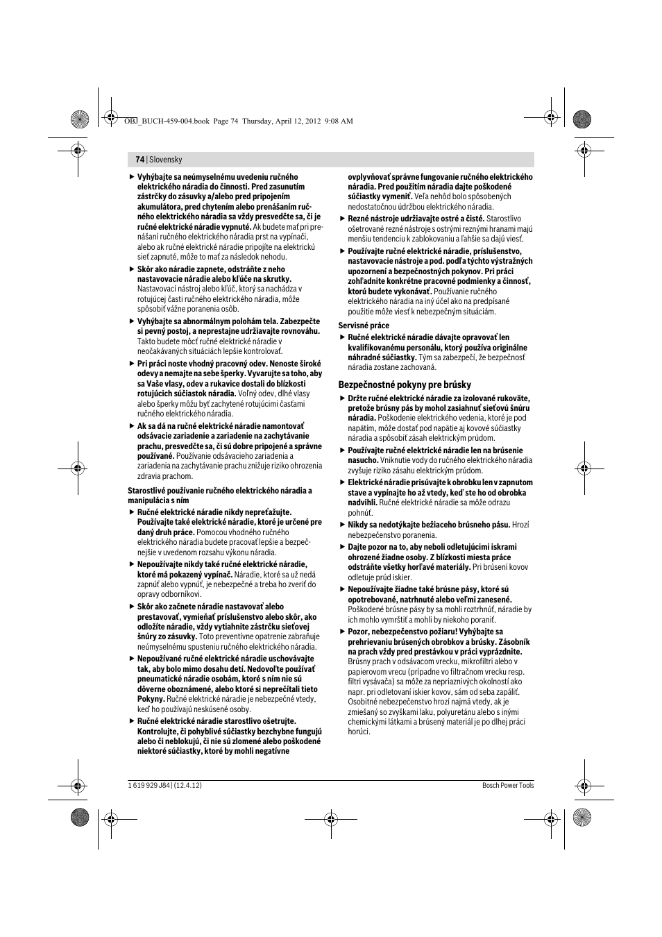 Bosch GBS 75 AE Set Professional User Manual | Page 74 / 139