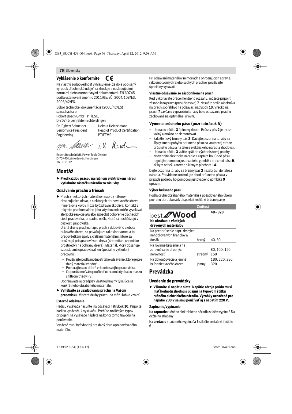 Montáž, Prevádzka | Bosch GBS 75 AE Set Professional User Manual | Page 76 / 139