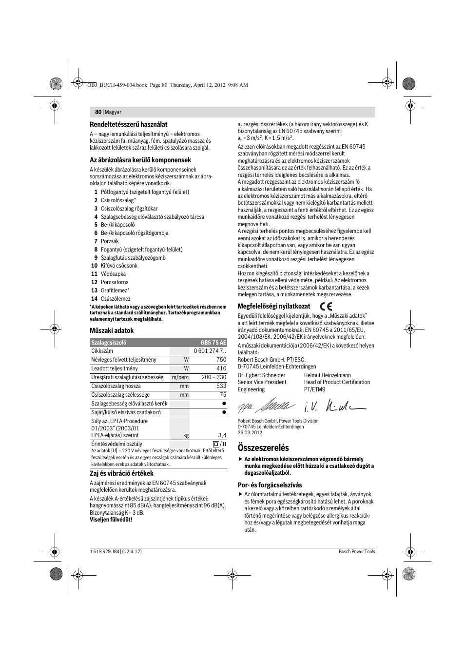 Összeszerelés | Bosch GBS 75 AE Set Professional User Manual | Page 80 / 139