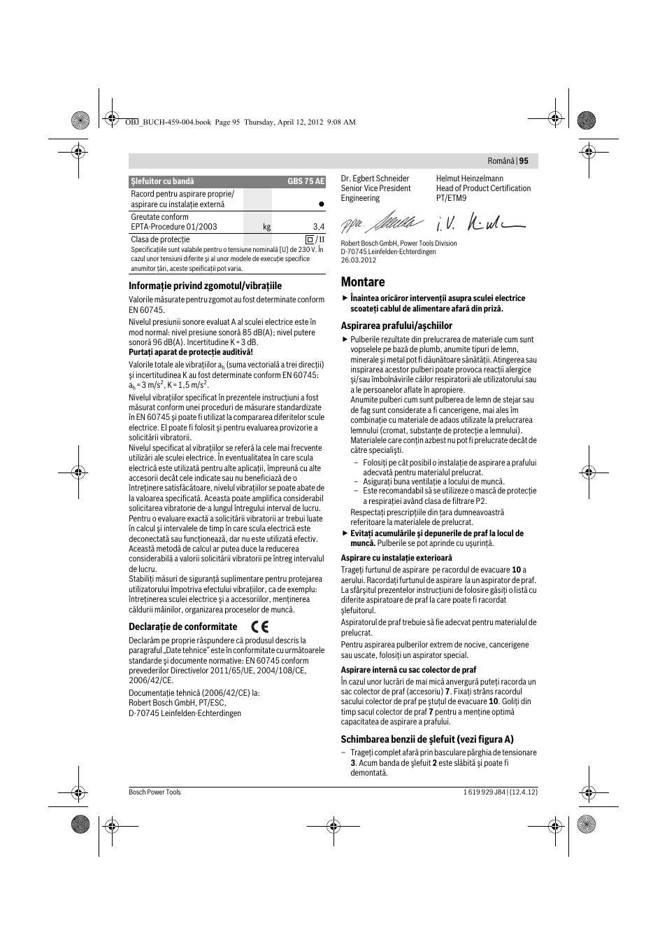 Montare | Bosch GBS 75 AE Set Professional User Manual | Page 95 / 139