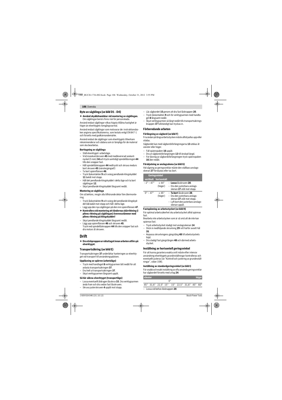 Drift | Bosch GCM 8 SJL Professional User Manual | Page 106 / 332