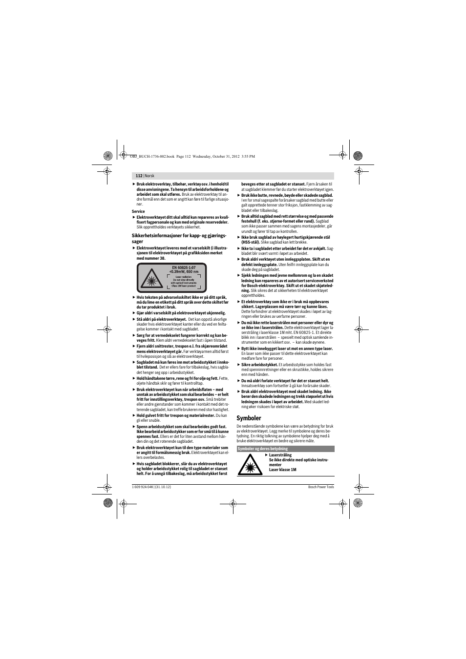 Symboler | Bosch GCM 8 SJL Professional User Manual | Page 112 / 332