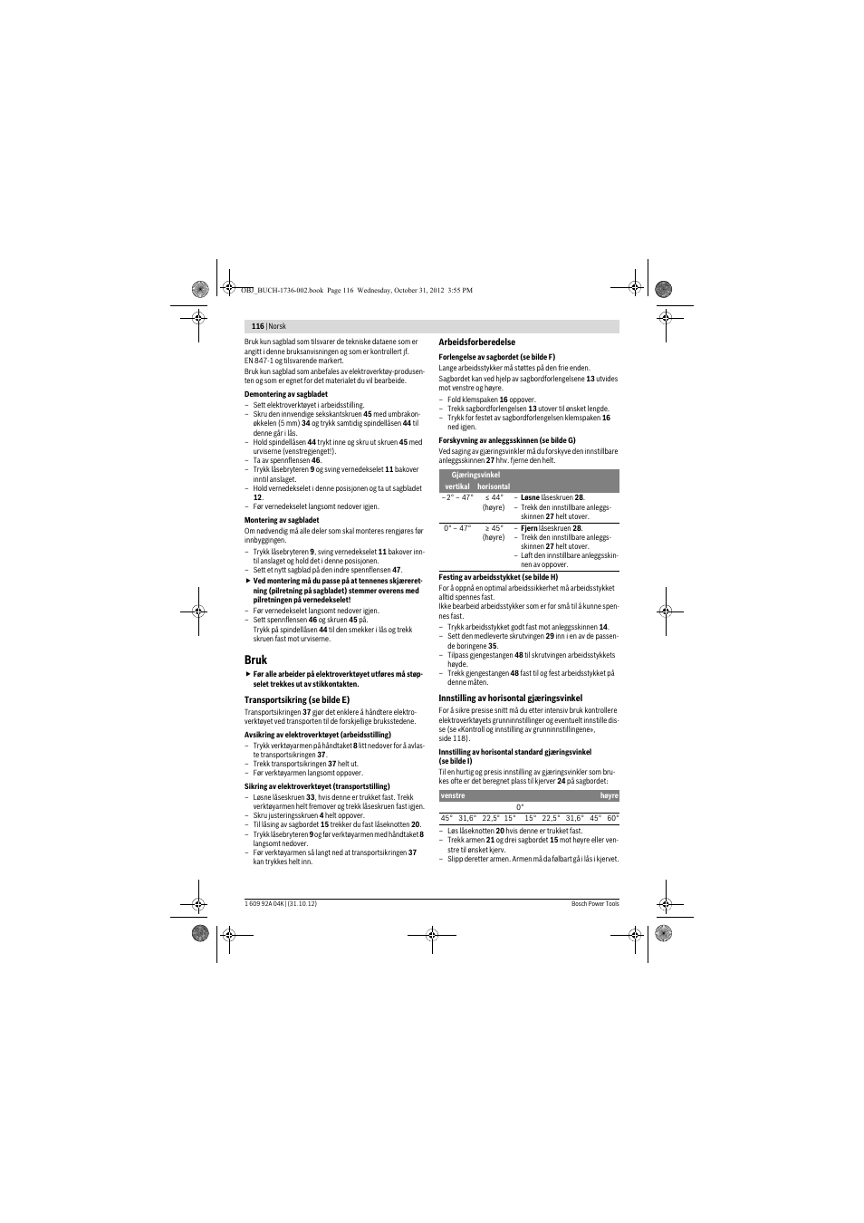 Bruk | Bosch GCM 8 SJL Professional User Manual | Page 116 / 332