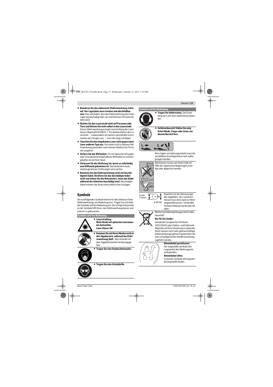 Symbole | Bosch GCM 8 SJL Professional User Manual | Page 13 / 332