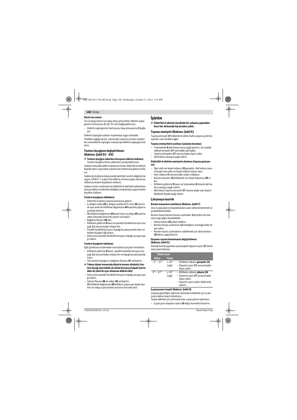 Işletim | Bosch GCM 8 SJL Professional User Manual | Page 148 / 332