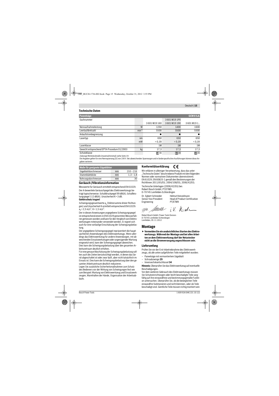 Montage | Bosch GCM 8 SJL Professional User Manual | Page 15 / 332