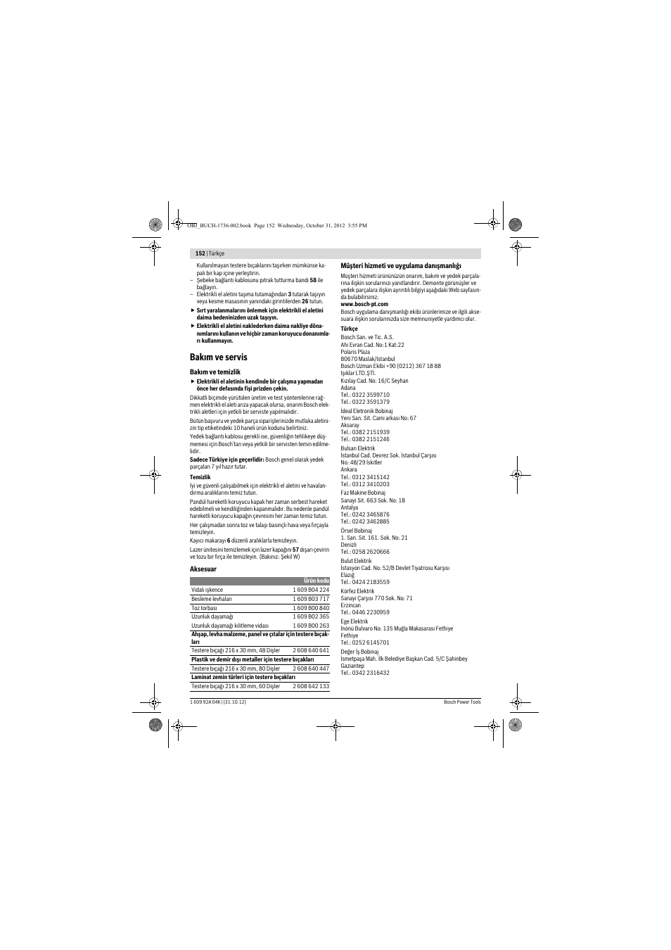 Bakım ve servis | Bosch GCM 8 SJL Professional User Manual | Page 152 / 332