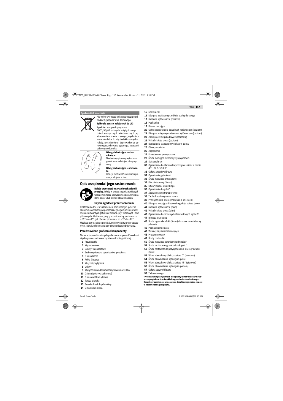 Opis urządzenia i jego zastosowania | Bosch GCM 8 SJL Professional User Manual | Page 157 / 332