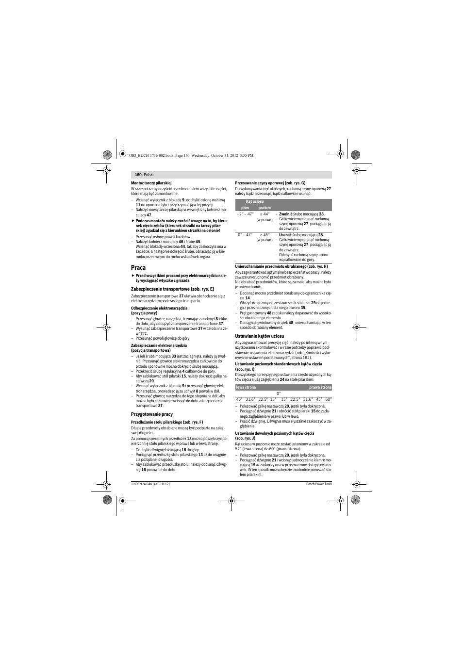 Praca | Bosch GCM 8 SJL Professional User Manual | Page 160 / 332