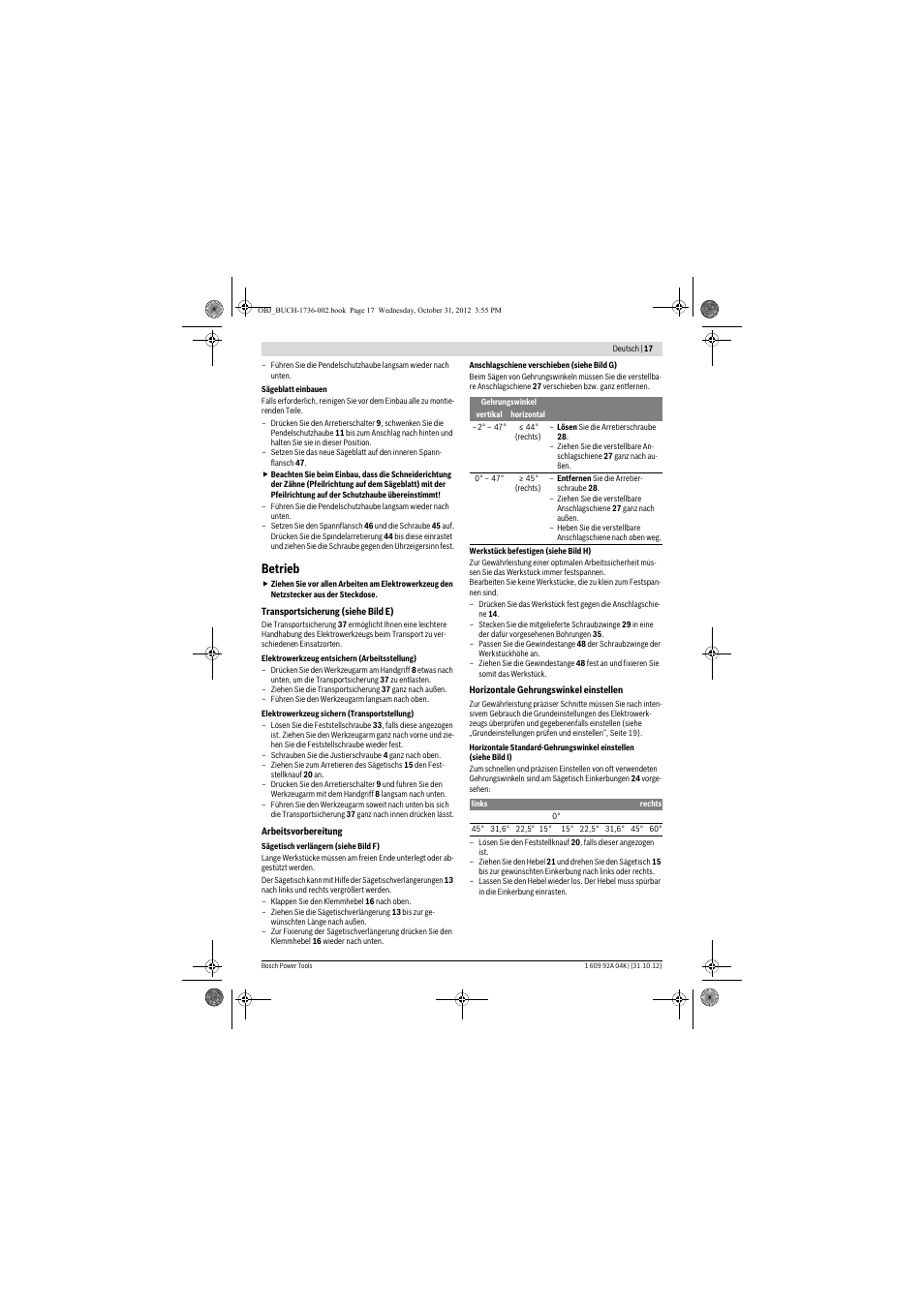 Betrieb | Bosch GCM 8 SJL Professional User Manual | Page 17 / 332