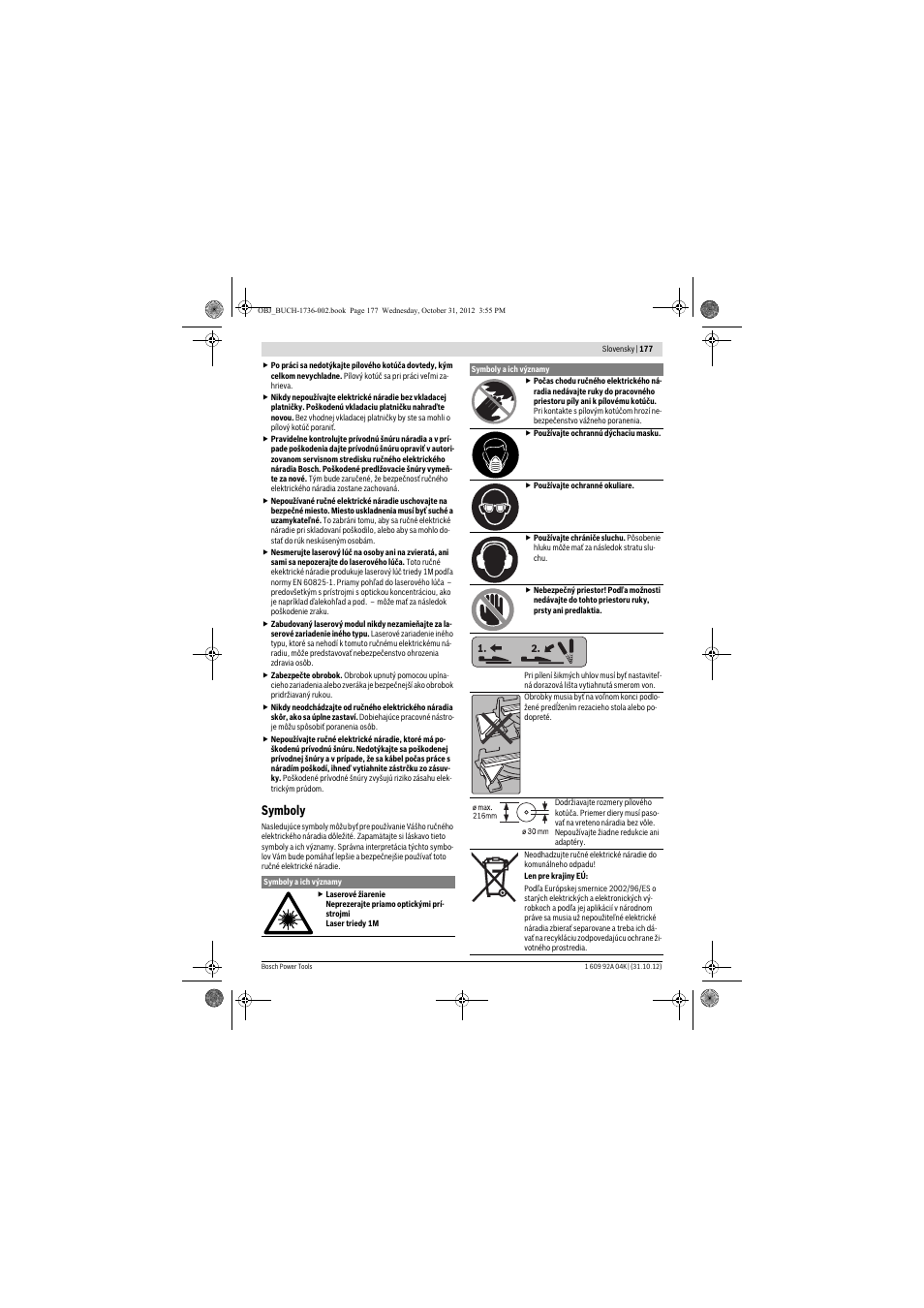 Symboly | Bosch GCM 8 SJL Professional User Manual | Page 177 / 332