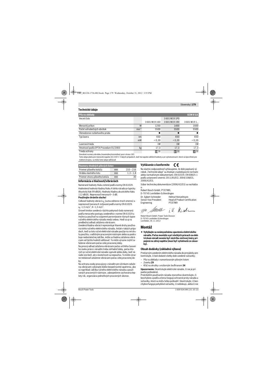 Montáž | Bosch GCM 8 SJL Professional User Manual | Page 179 / 332