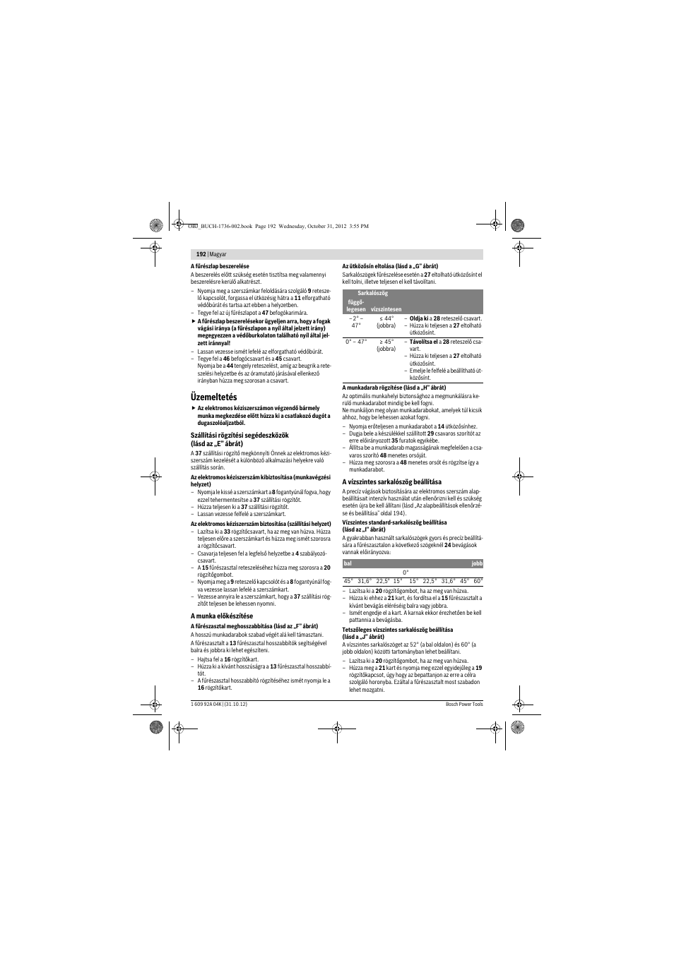 Üzemeltetés | Bosch GCM 8 SJL Professional User Manual | Page 192 / 332