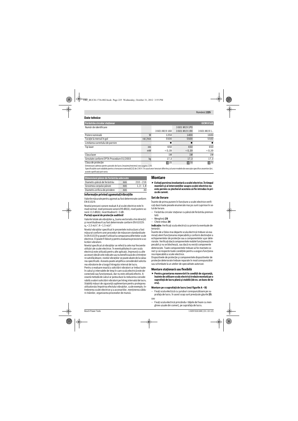 Montare | Bosch GCM 8 SJL Professional User Manual | Page 225 / 332