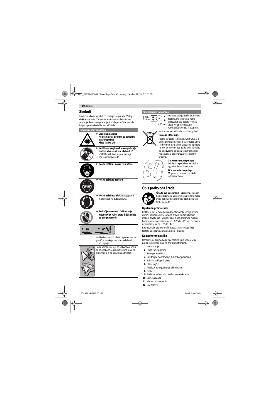 Simboli, Opis proizvoda i rada | Bosch GCM 8 SJL Professional User Manual | Page 246 / 332