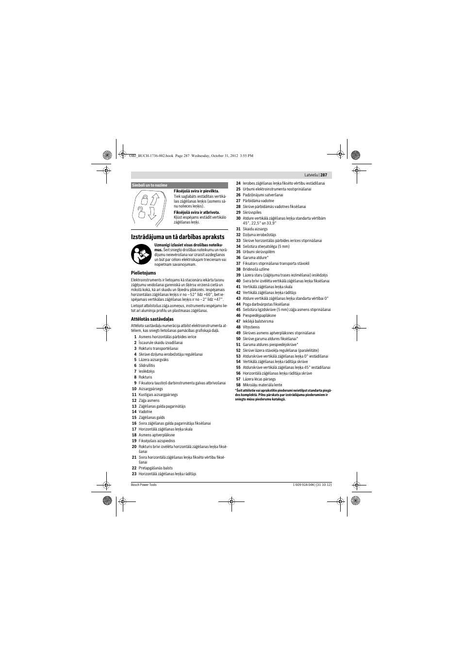 Izstrādājuma un tā darbības apraksts | Bosch GCM 8 SJL Professional User Manual | Page 287 / 332