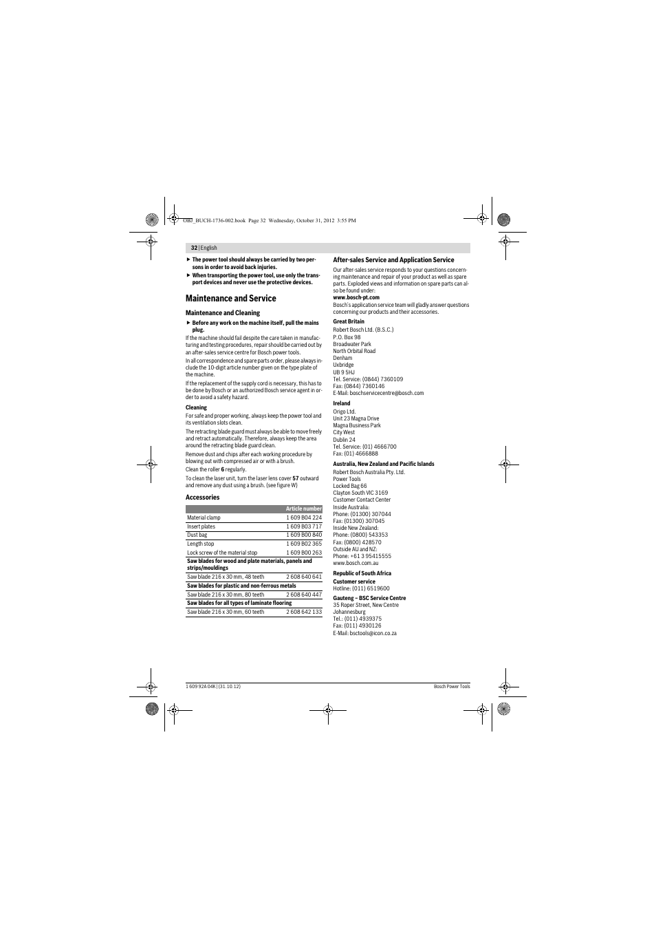 Maintenance and service | Bosch GCM 8 SJL Professional User Manual | Page 32 / 332